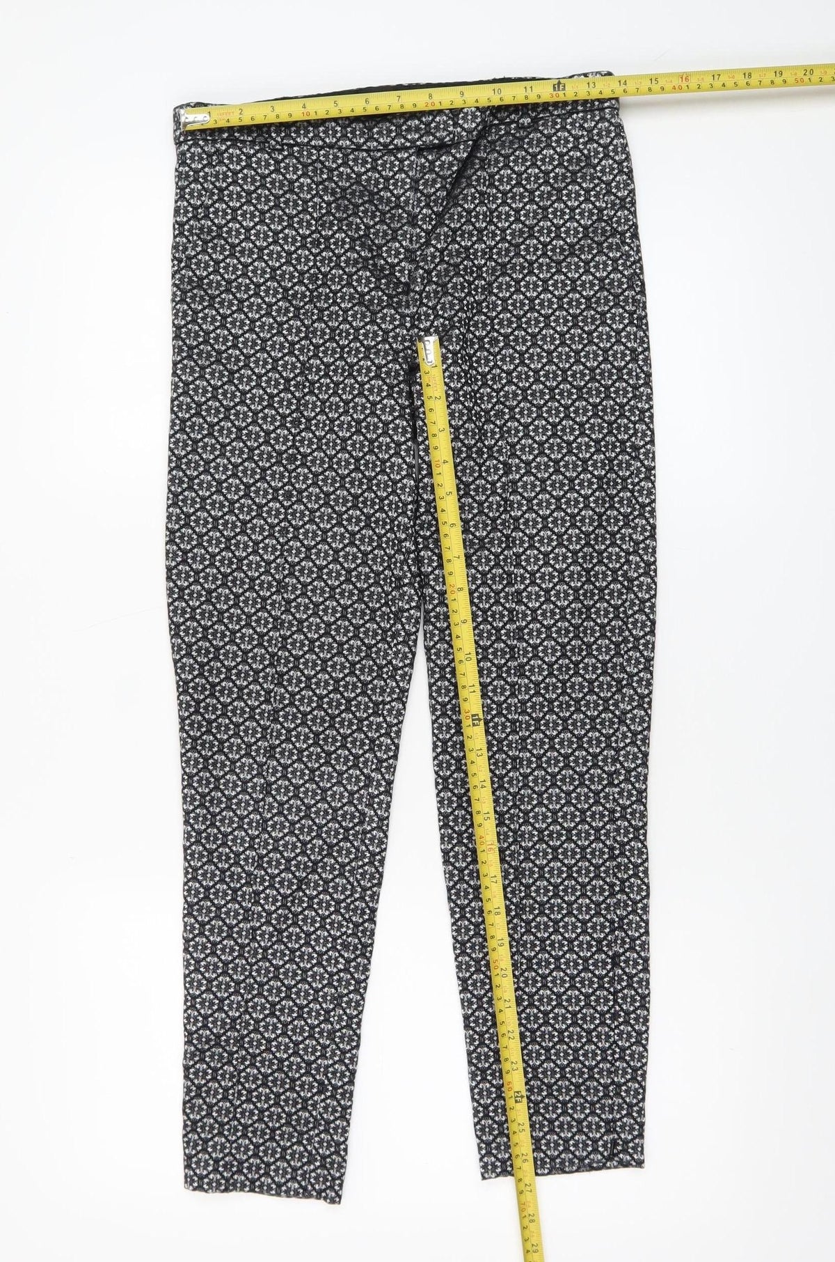 Topshop Women's Black Geometric Jacquard Slim Tapered Trousers Size 10