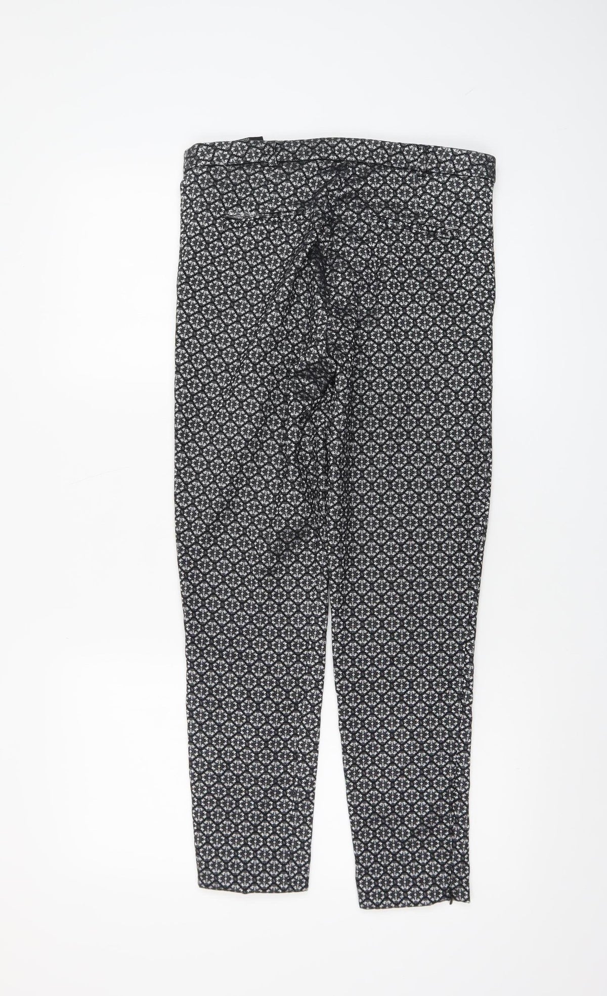 Topshop Women's Black Geometric Jacquard Slim Tapered Trousers Size 10