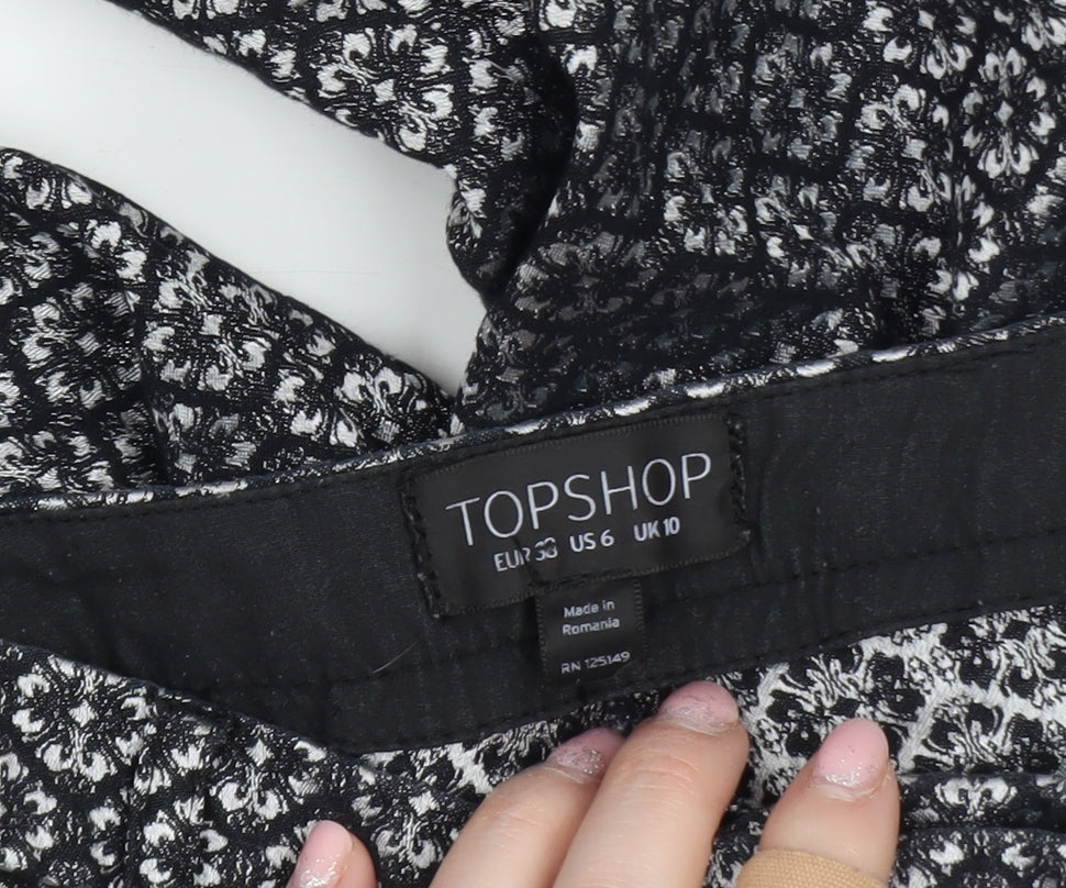 Topshop Women's Black Geometric Jacquard Slim Tapered Trousers Size 10