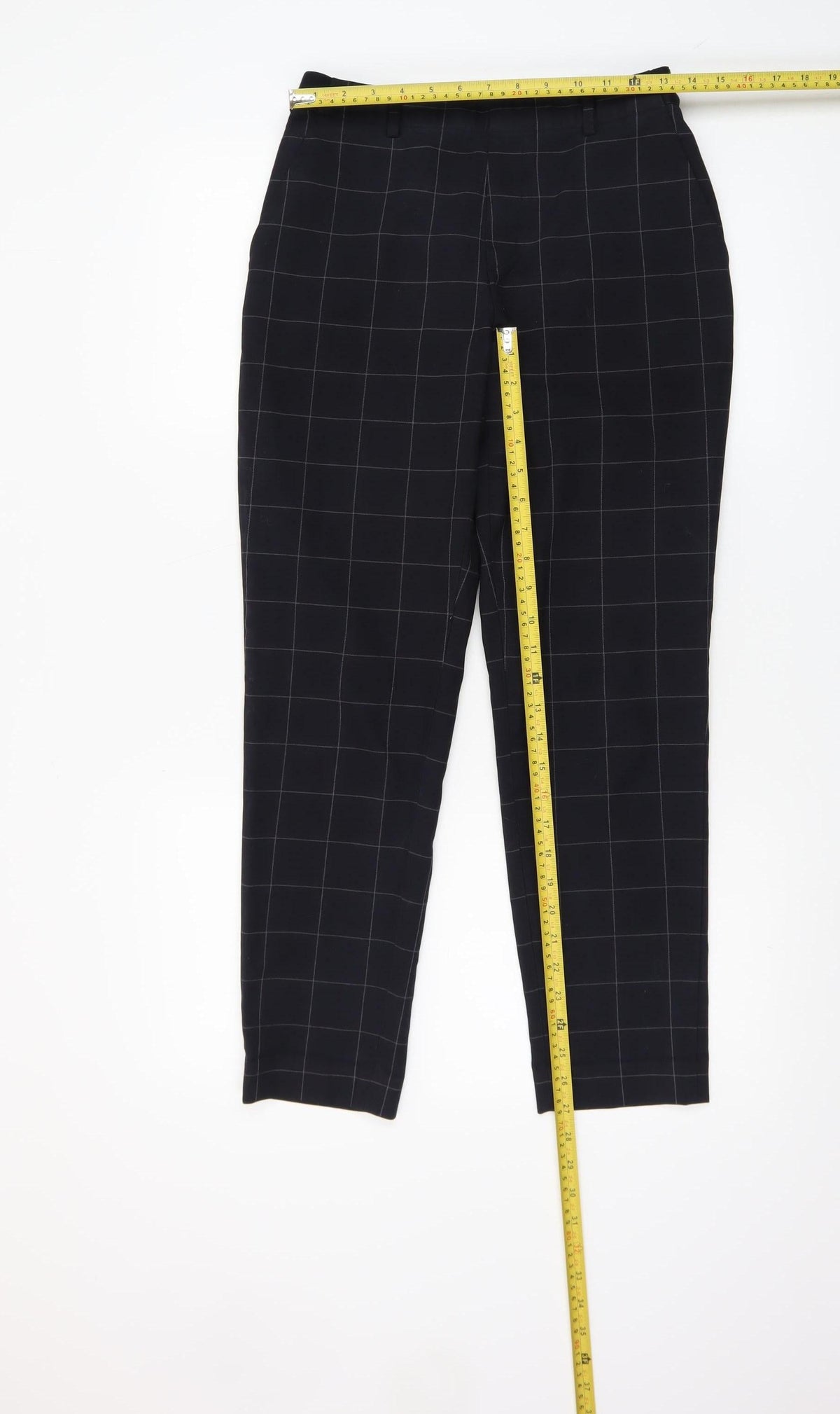 Uniqlo Women's Black Check Slim Tapered Work Trousers Size S