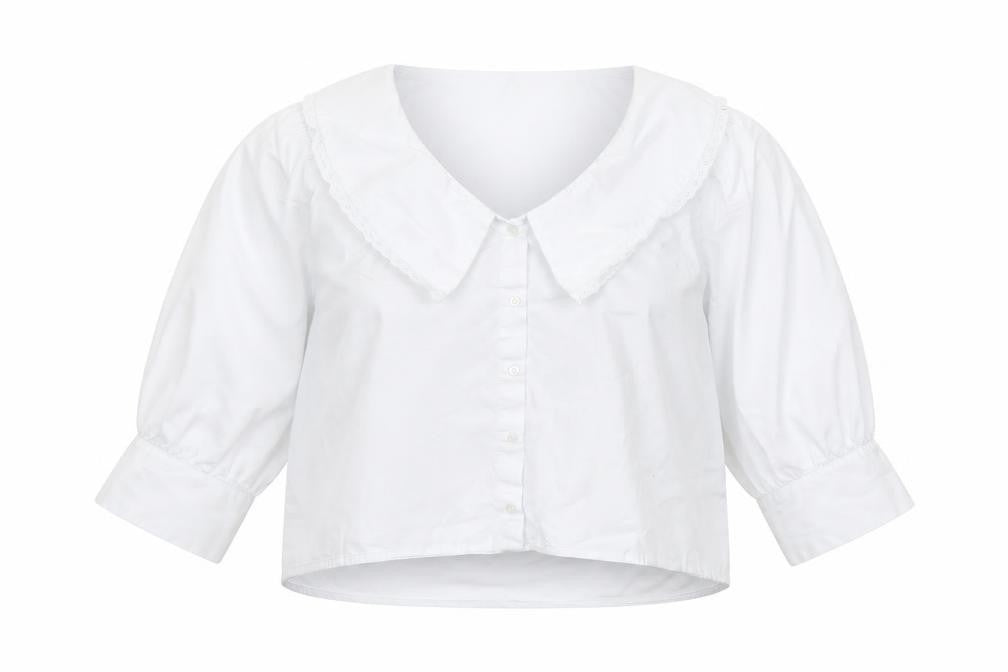 Pull&Bear Women's White Cotton Collared Cropped Blouse L