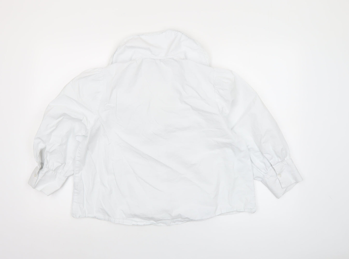 Pull & Bear Women's White Cotton Collared Cropped Blouse L