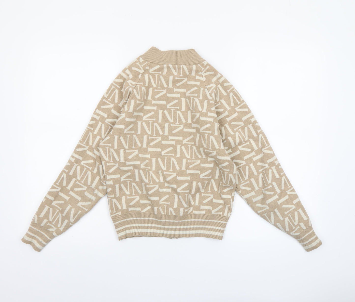 Mohito Women's Beige XS Full Zip Knit Jumper with Logo Design