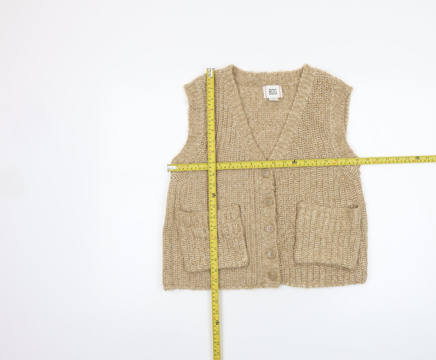 BDG Women's Beige Knit Sleeveless Cardigan Vest Size S