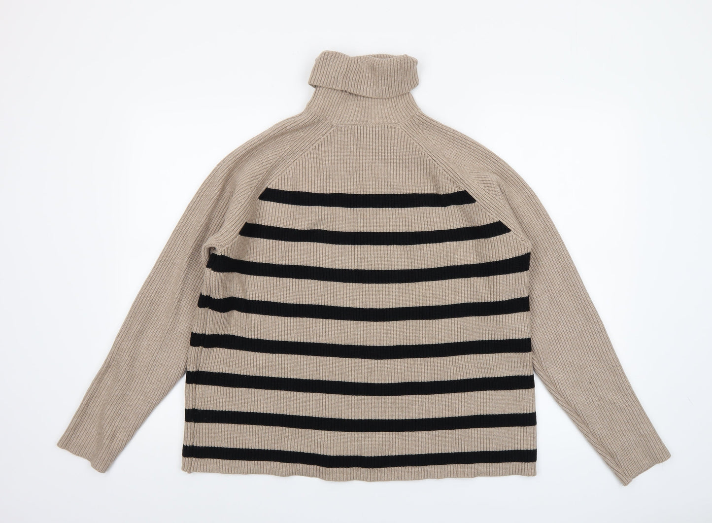 Marks and Spencer Womens Beige Black Striped Roll Neck Jumper Size L