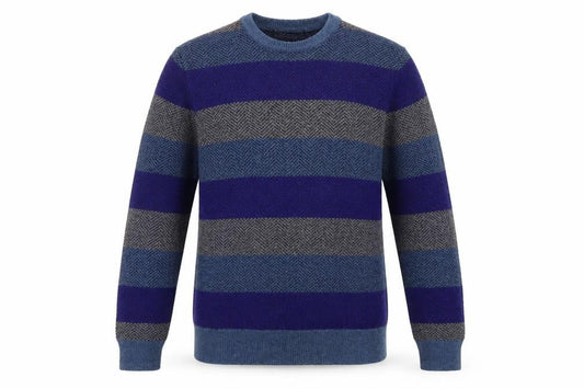 Gap Men Blue Grey Striped Lambswool V-Neck Jumper Size S