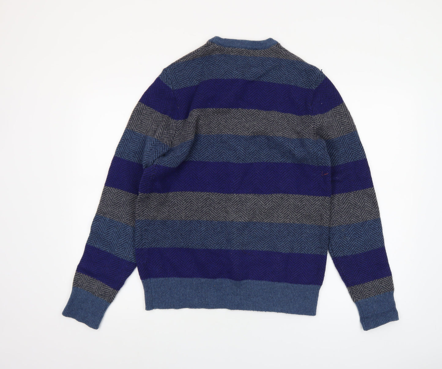 GAP Men Blue Grey Striped Lambswool V-Neck Jumper Size S