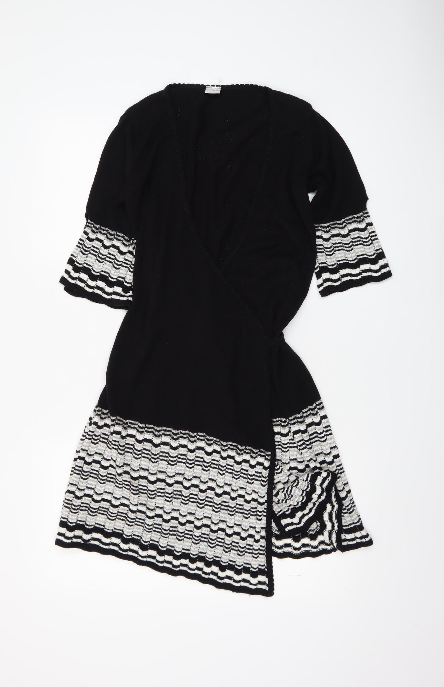 New Look Women’s Black & White Knit Wrap Dress Size 8 3/4 Sleeve