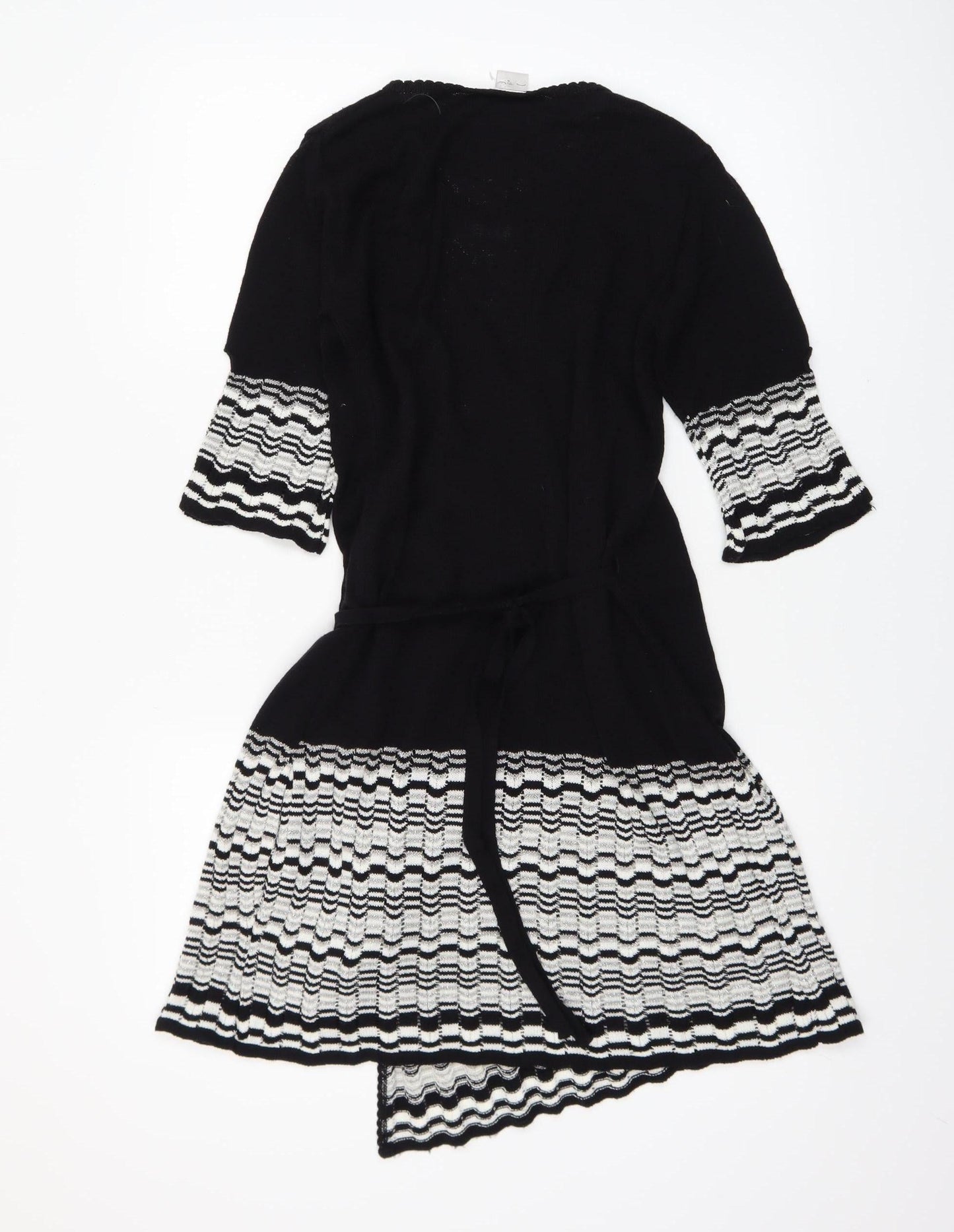 New Look Women’s Black & White Knit Wrap Dress Size 8 3/4 Sleeve