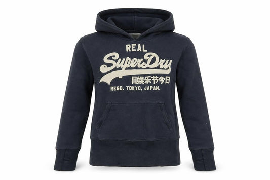 Superdry Womens Navy Pullover Hoodie Small Cotton Logo Casual