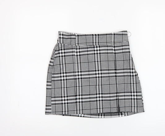 Bershka Women Black Check A-Line Short Skirt Size M