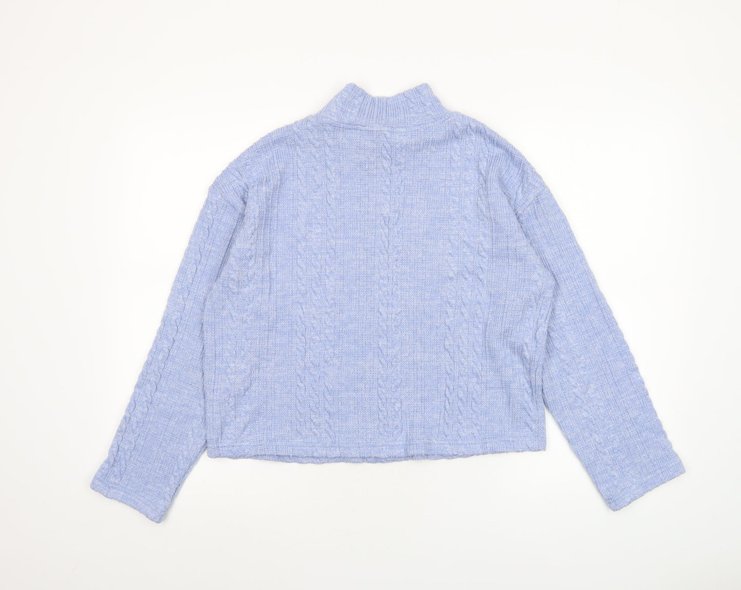 New Look Women Blue Cable Knit High Neck Pullover Sweater Size S