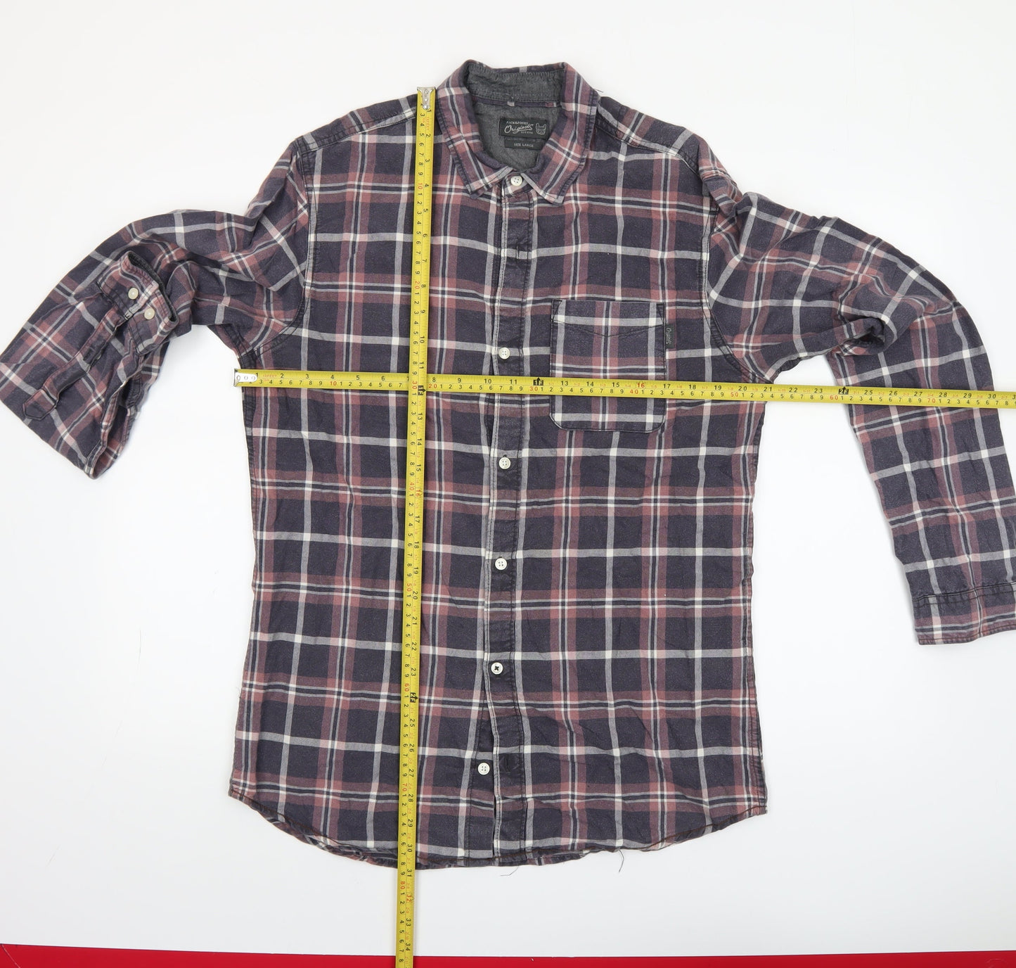 Jack & Jones Originals Men's Blue Checked Cotton Long Sleeve Shirt Large