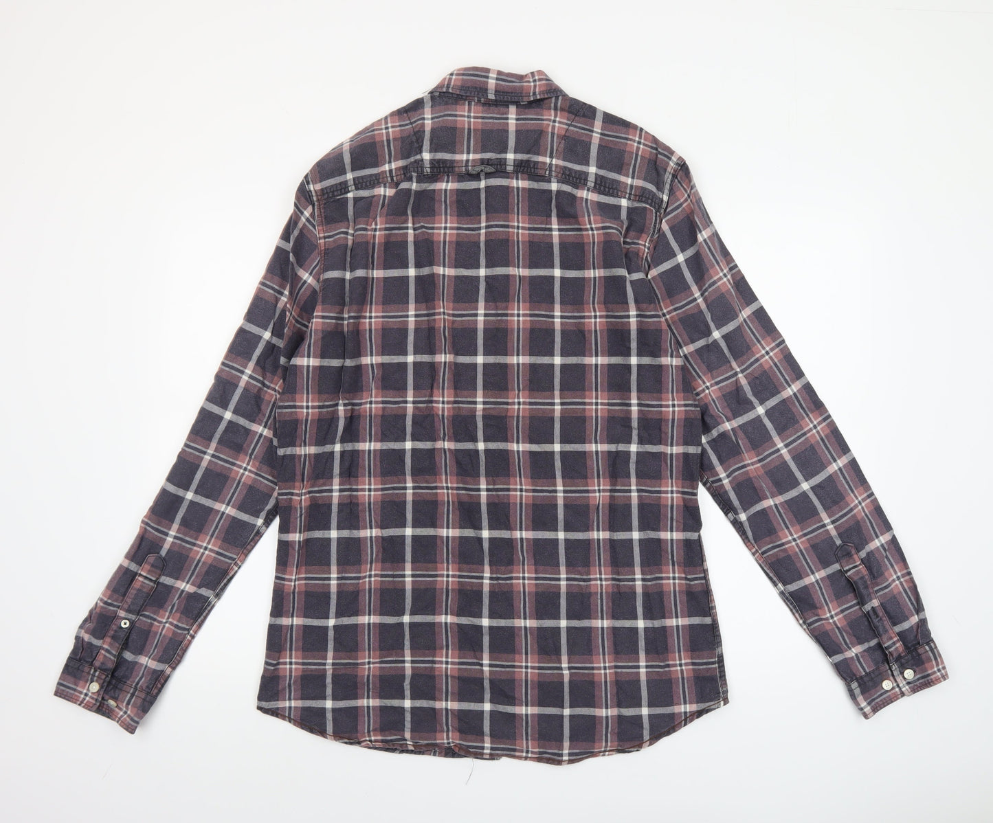 Jack & Jones Originals Men's Blue Checked Cotton Long Sleeve Shirt Large