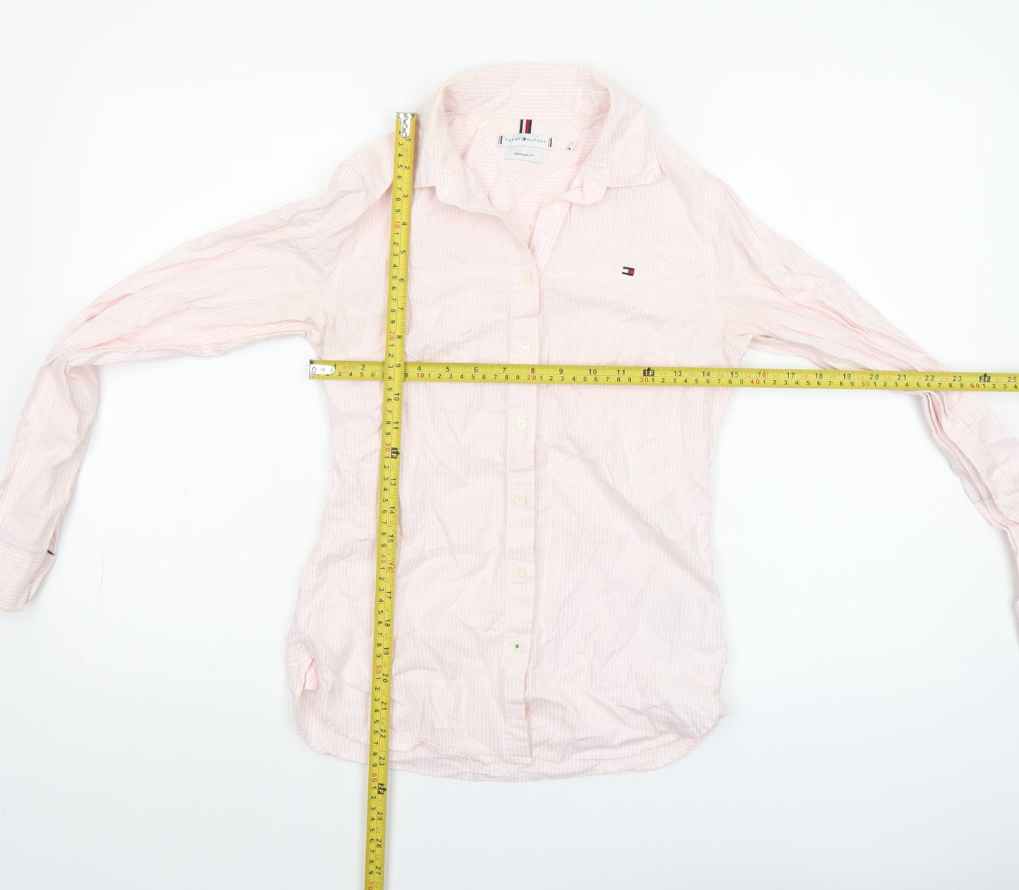 Tommy Hilfiger Women Pink Striped Button-Up Shirt Size 2 Regular Fit