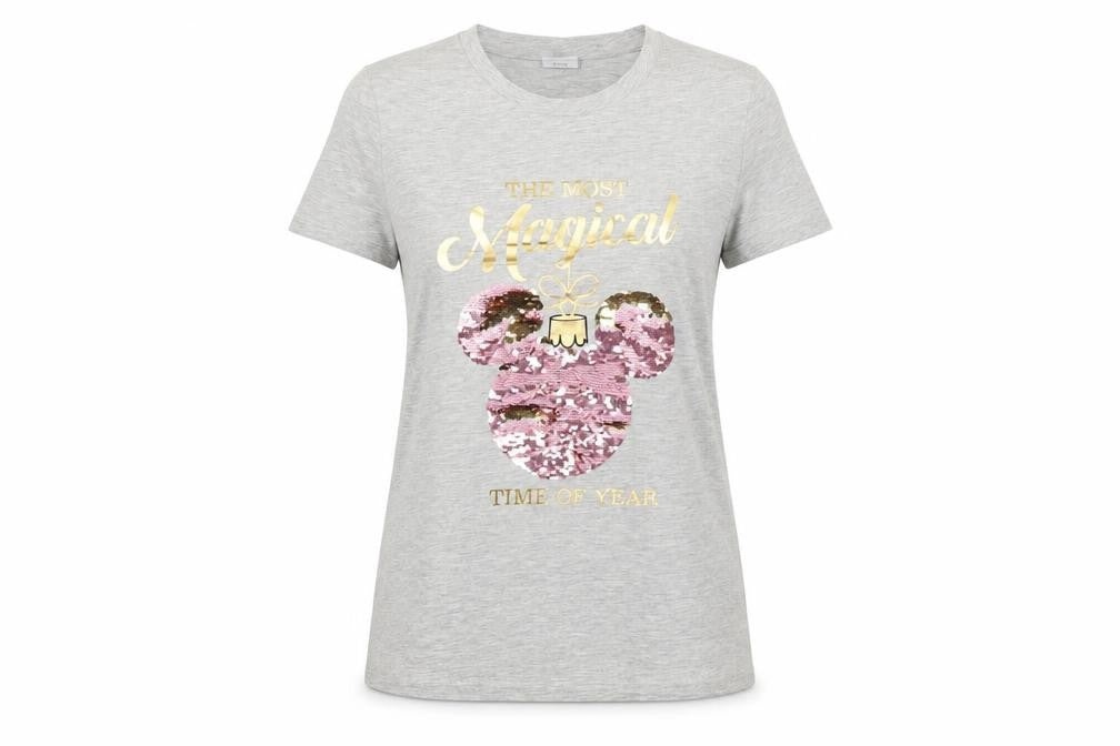 Disney Women’s Grey Sequin Christmas T-Shirt UK 8
