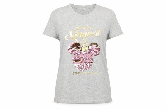 Disney Women’s Grey Sequin Christmas T-Shirt UK 8