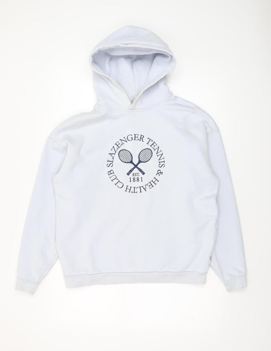 Slazenger Women's White Pullover Hoodie UK 8 Cotton Blend Tennis Print