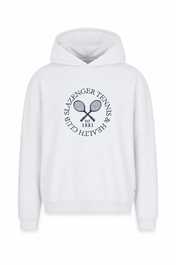 Slazenger Women's White Pullover Hoodie UK 8 Cotton Blend Tennis Print