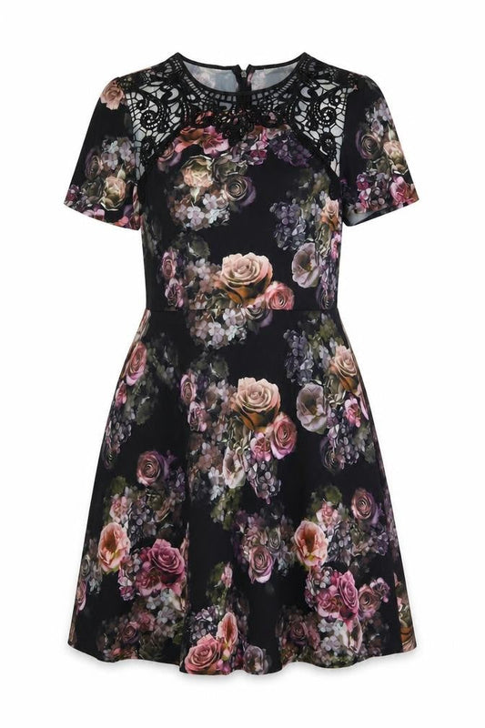 Oasis Women’s Multicoloured Floral Lace A-Line Dress Size 14