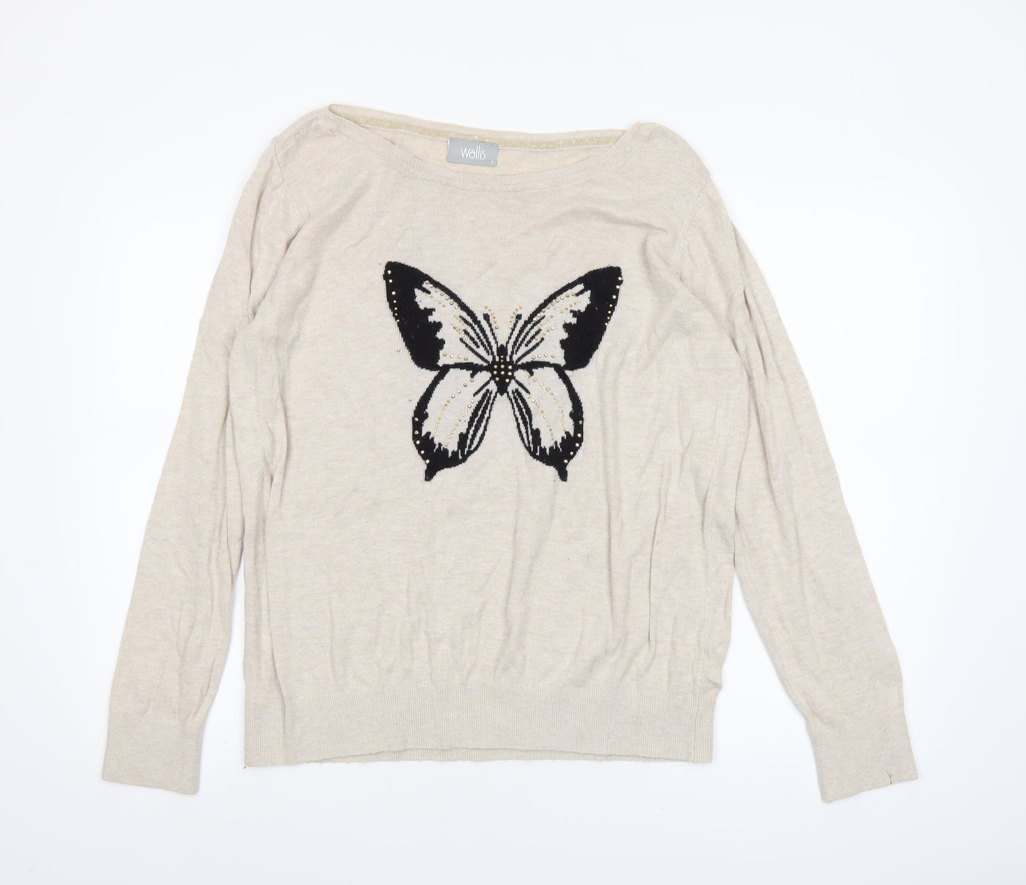 Wallis Women’s Beige Butterfly Embroidered Pullover Jumper L