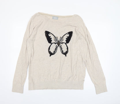 Wallis Women’s Beige Butterfly Embroidered Pullover Jumper L