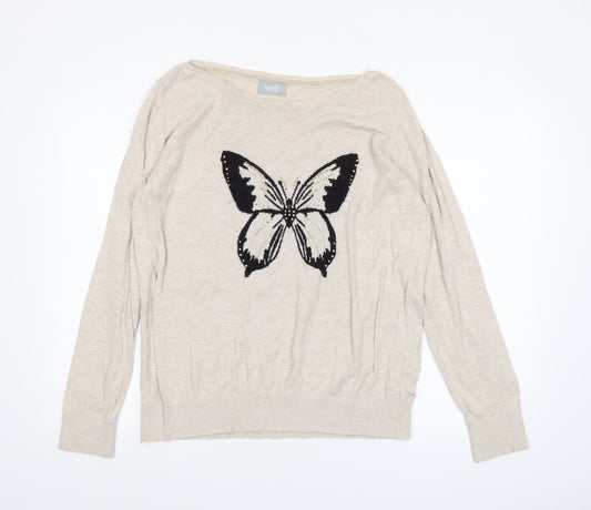 Wallis Women’s Beige Butterfly Embroidered Pullover Jumper L