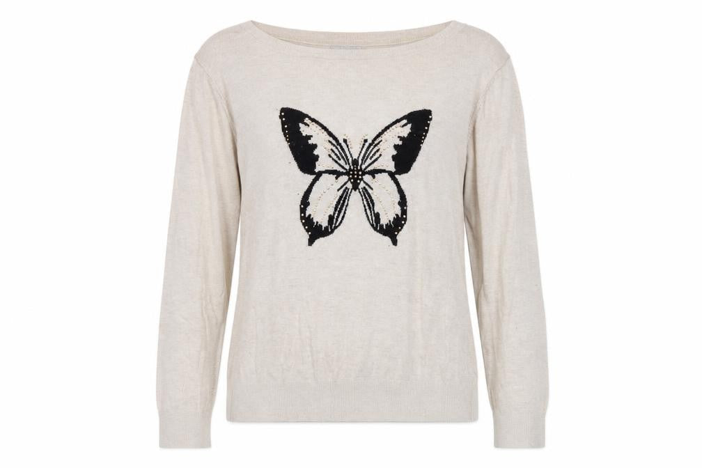 Wallis Women’s Beige Butterfly Embroidered Pullover Jumper L