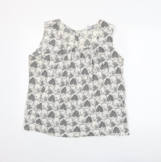 Red Herring Womens White Heart Print Sleeveless Cotton Blouse Size 18