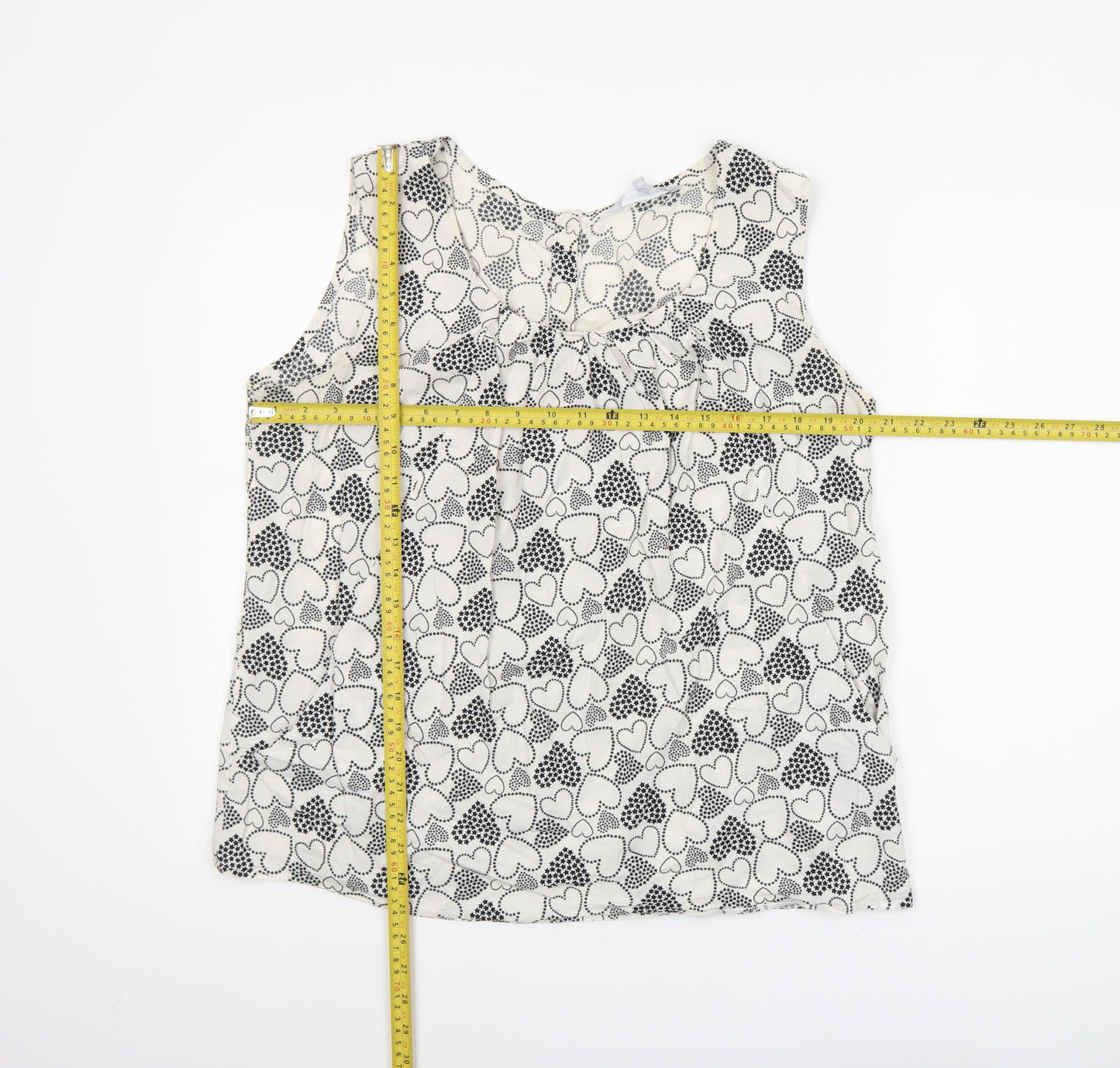 Red Herring Womens White Heart Print Sleeveless Cotton Blouse Size 18