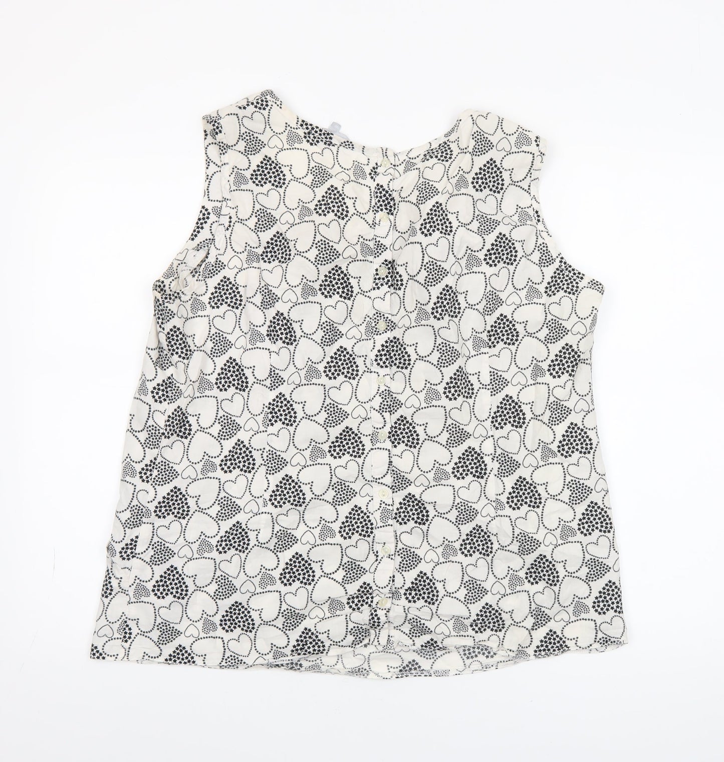 Red Herring Womens White Heart Print Sleeveless Cotton Blouse Size 18