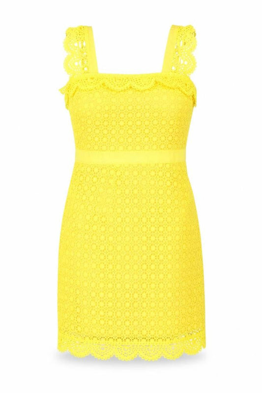 New Look Women’s Yellow Lace Sheath Dress Size 6 Summer Party
