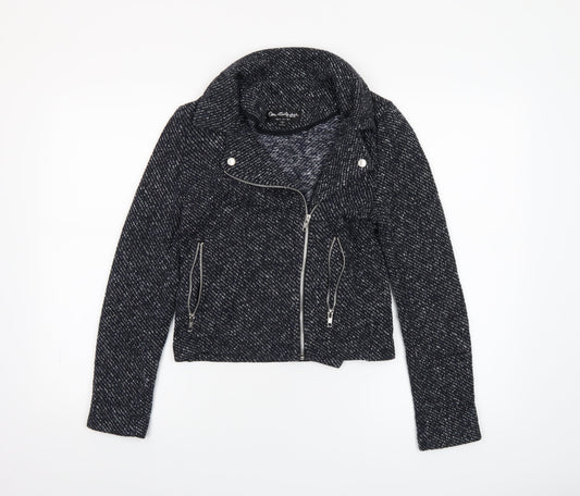 Miss Selfridge Women Black Tweed Biker Jacket UK 8 Cropped Zip Style