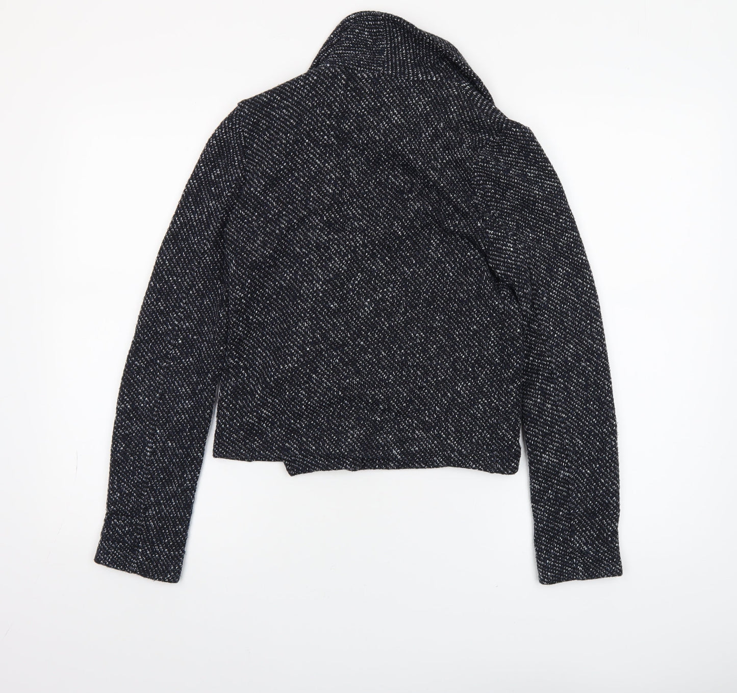 Miss Selfridge Women Black Tweed Biker Jacket UK 8 Cropped Zip Style