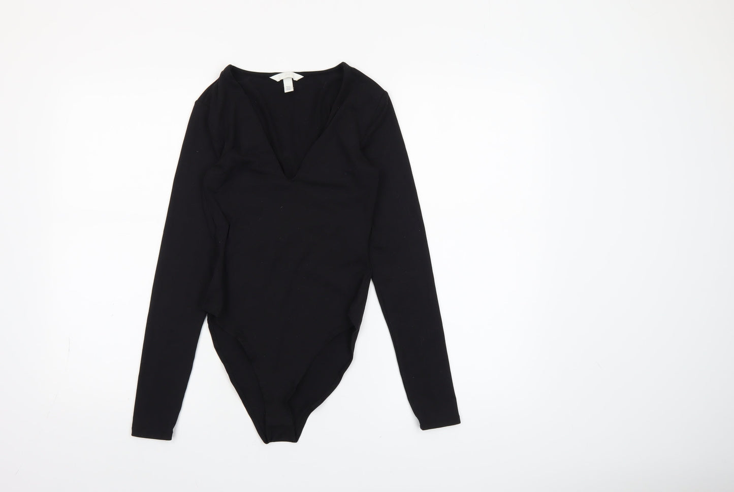H&M Womens Black Long Sleeve V-Neck Jersey Bodysuit XS