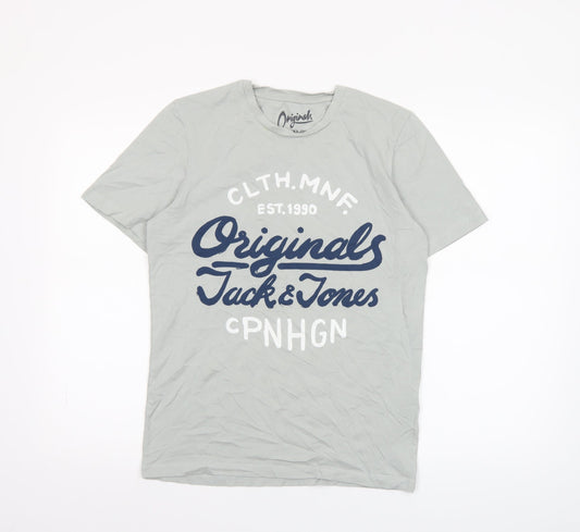 Jack & Jones Originals Men's Grey Cotton Short Sleeve Crew Neck T-Shirt Size S