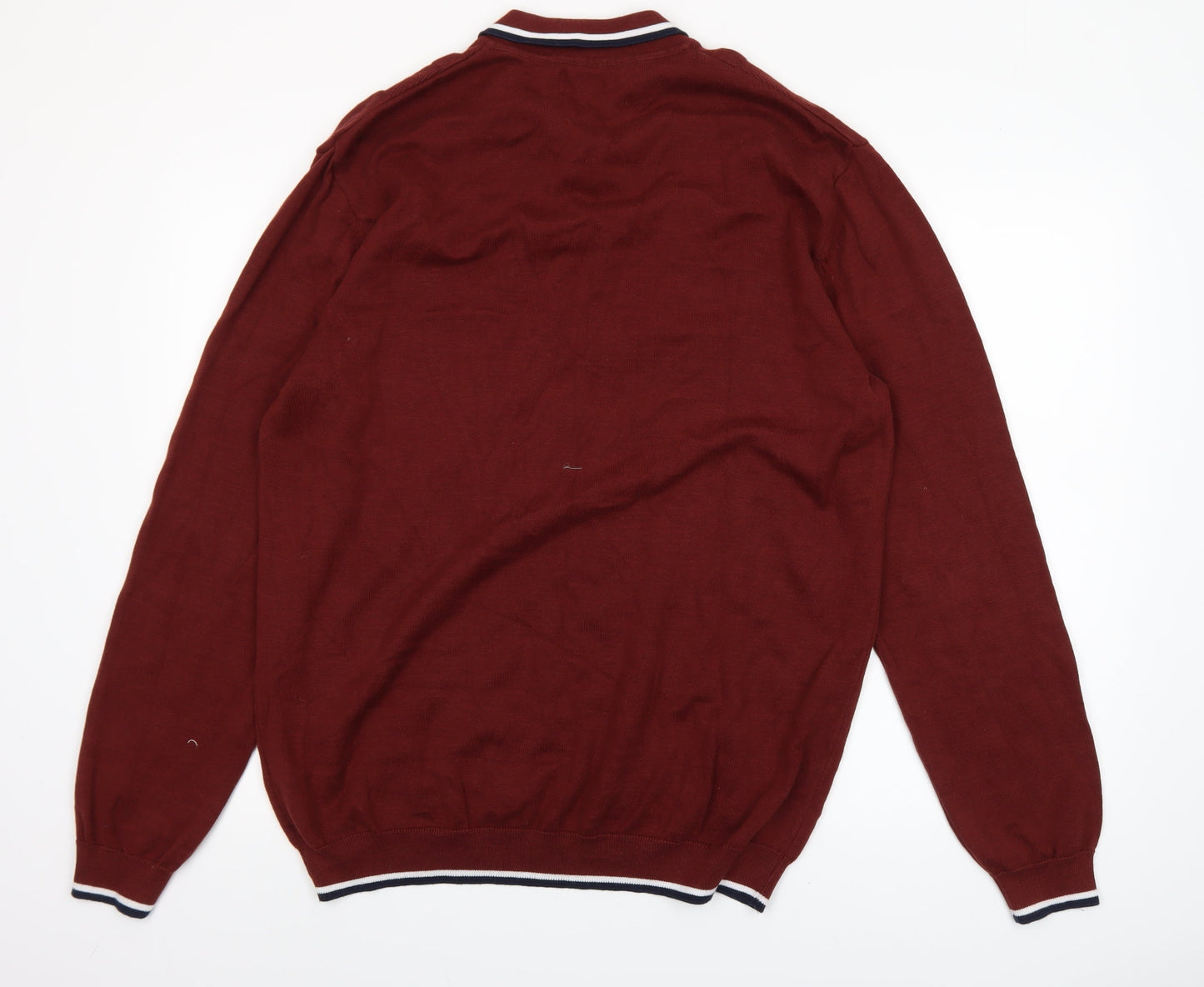 Next Men’s Red Cotton Henley Jumper XL Long Sleeve Classic Knit