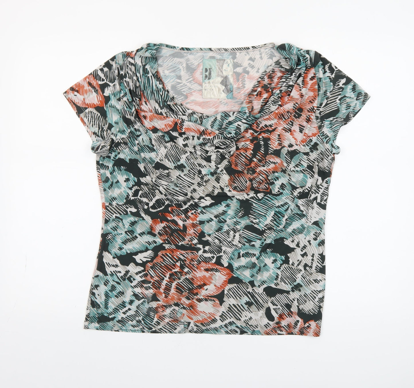 Betty Jackson Black Women's Multicoloured Floral Cowl Neck Top Size 16