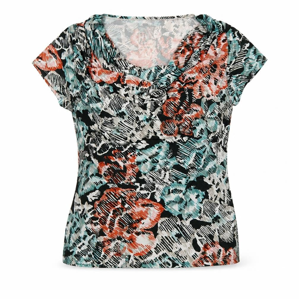Betty Jackson Black Women's Multicoloured Floral Cowl Neck Top Size 16