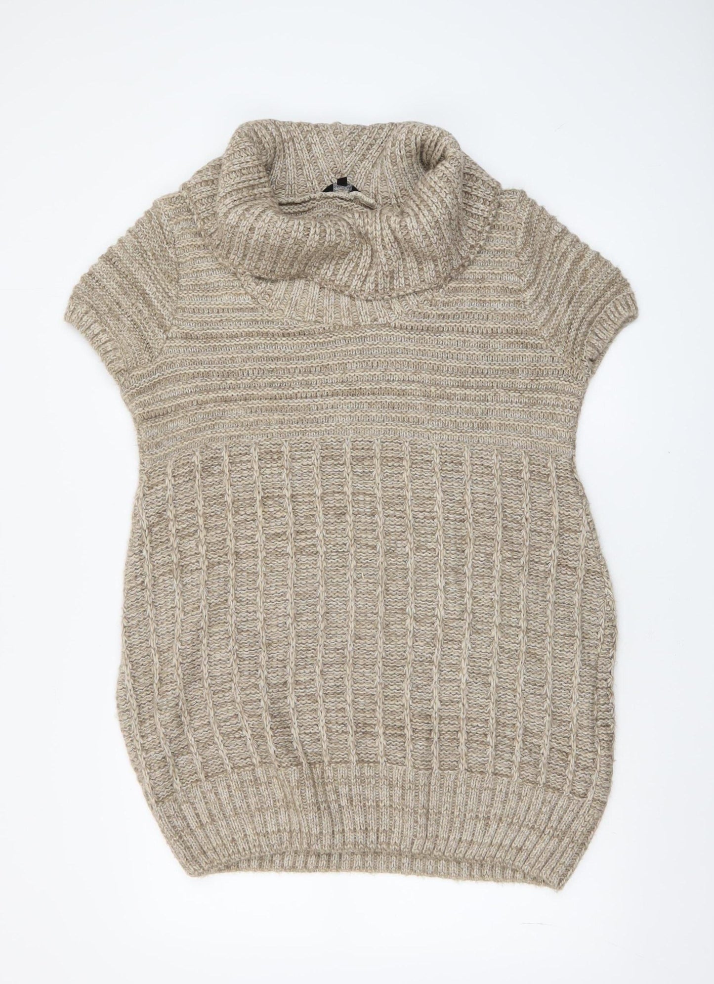 Savida Women Beige Cowl Neck Short Sleeve Cable Knit Jumper Size 16
