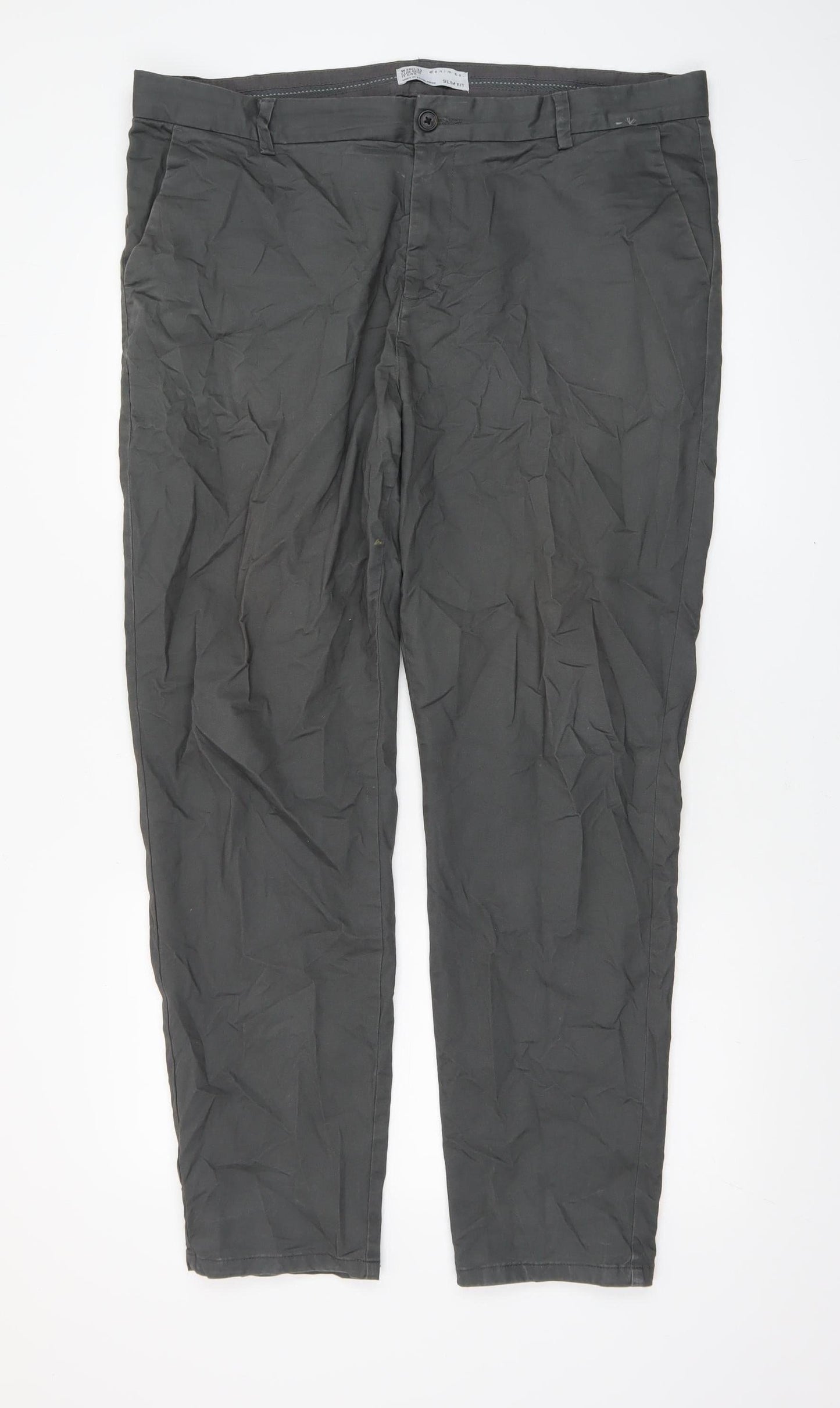 Denim Co. Men's Grey Slim Fit Chino Trousers 38W 32L Cotton Blend