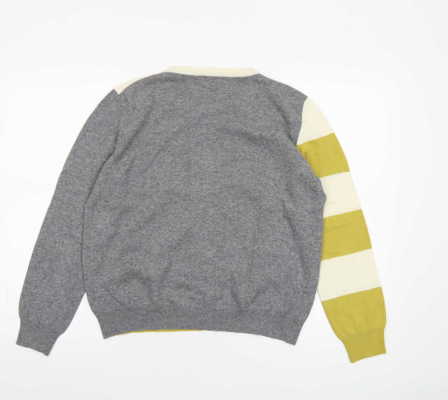 Semicouture Women's Grey & Yellow Striped Cardigan M Wool Blend