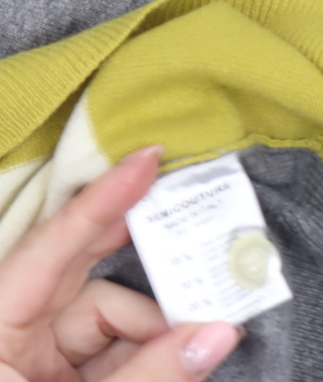 Semicouture Women's Grey & Yellow Striped Cardigan M Wool Blend