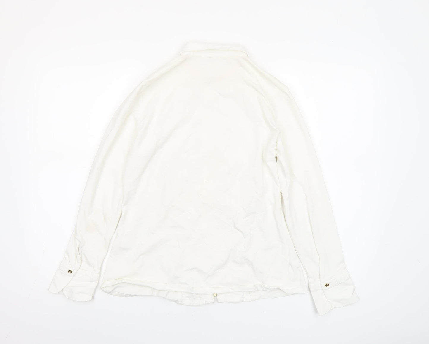 Tinta Women White Collared Zip Blouse Size 14 Cotton Stretch