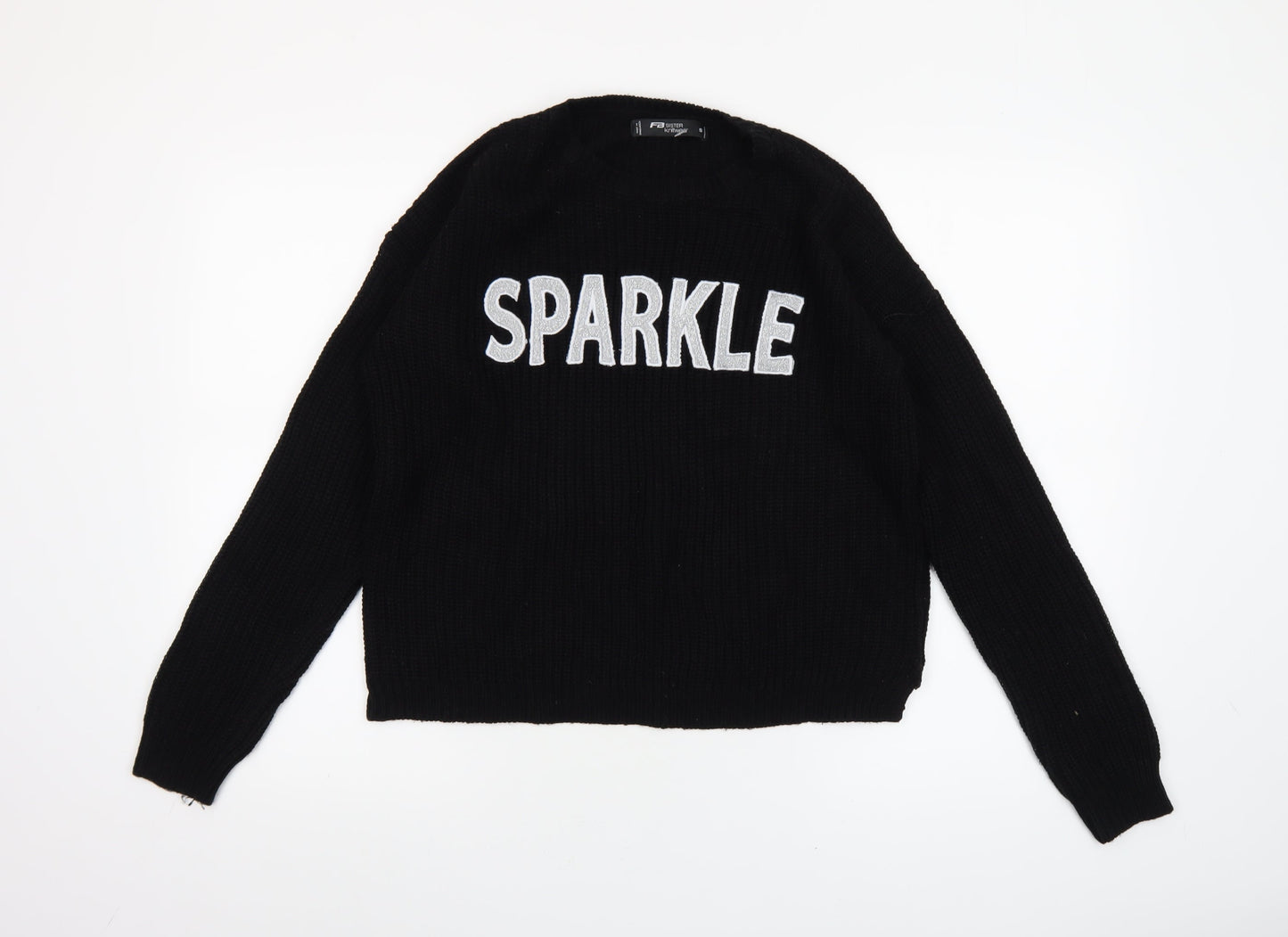 FB Sister Women’s Black 'Sparkle' Chunky Knit Pullover Jumper Size S