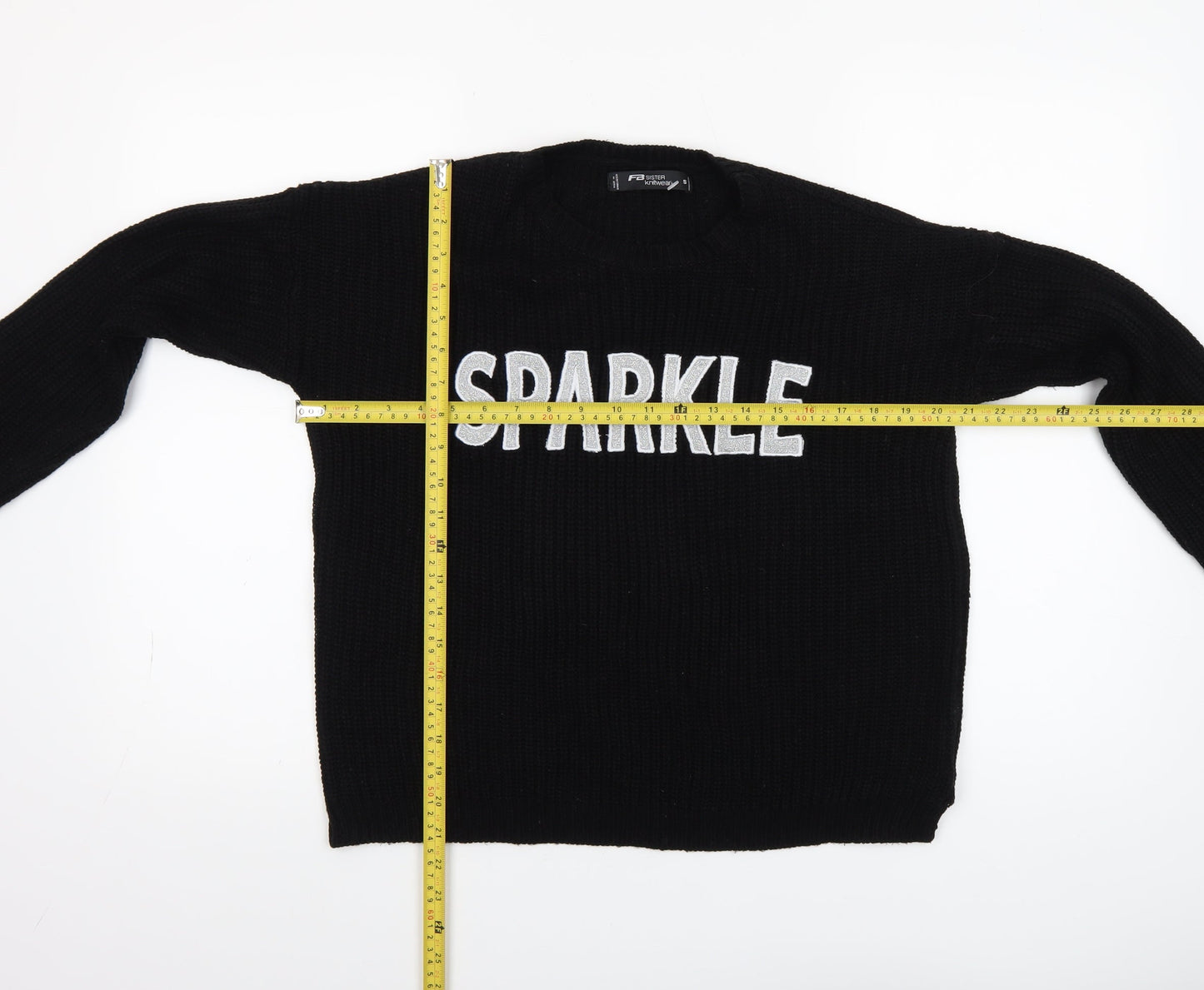 FB Sister Women’s Black 'Sparkle' Chunky Knit Pullover Jumper Size S