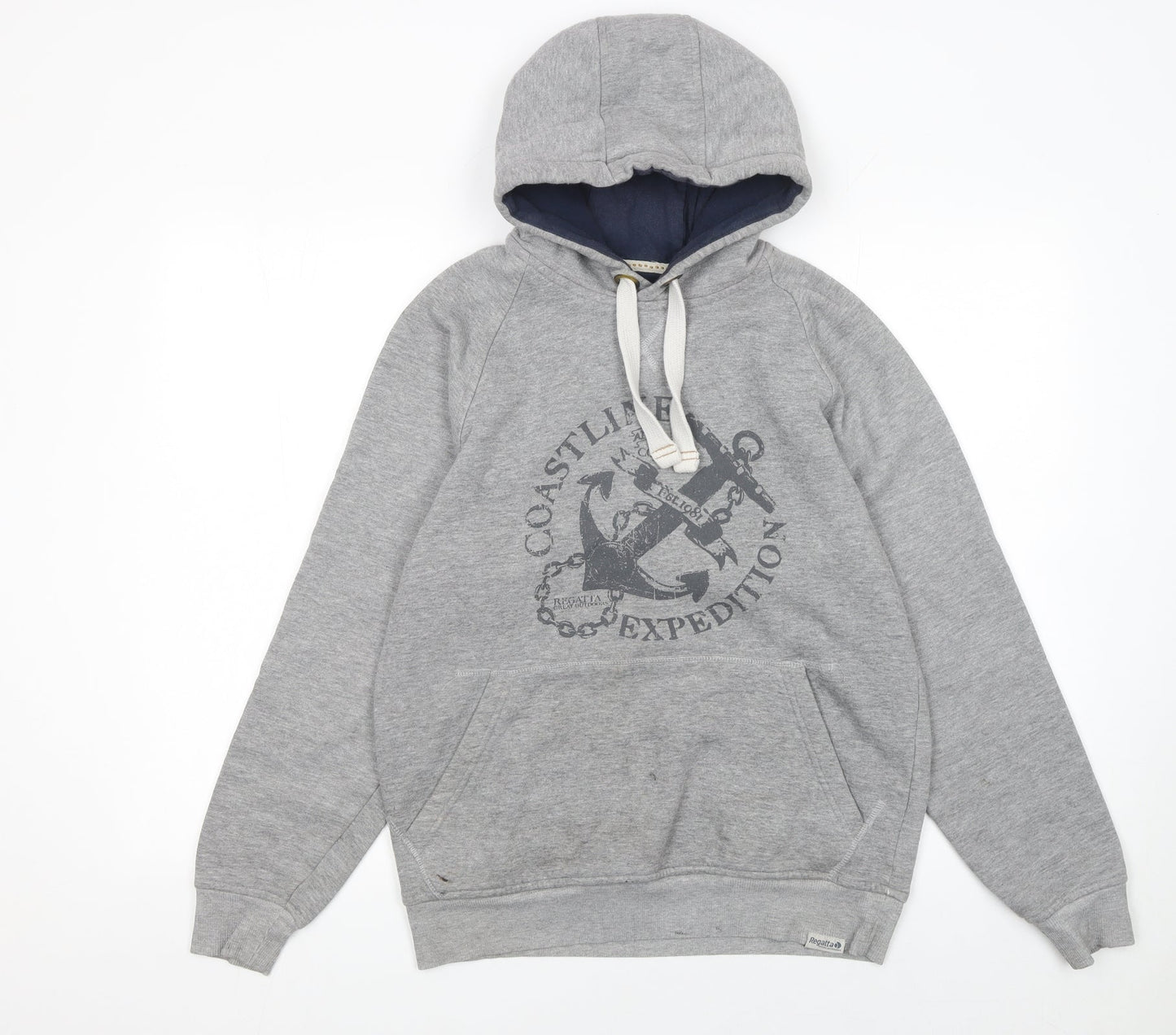 Regatta Mens Grey Pullover Hoodie S Nautical Graphic Cotton Blend