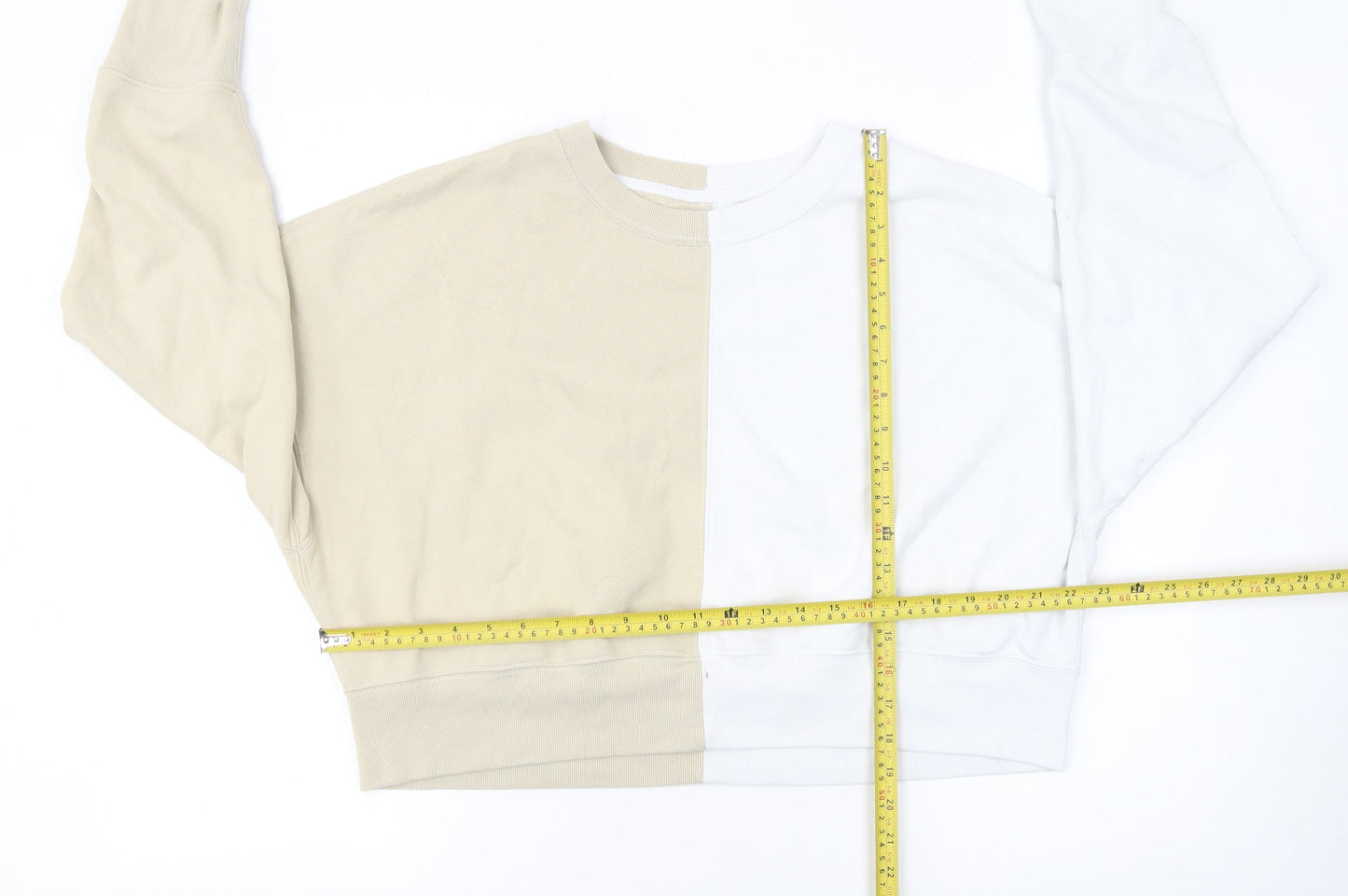 Abercrombie & Fitch Women Beige White Colourblock Sweatshirt L Soft A&F Collection