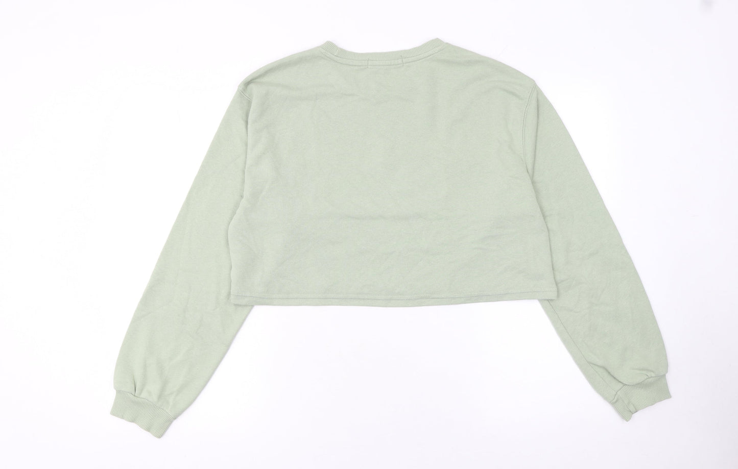 Pull & Bear Women Green Crop Pullover Sweatshirt Size M CALIFORNIA Print