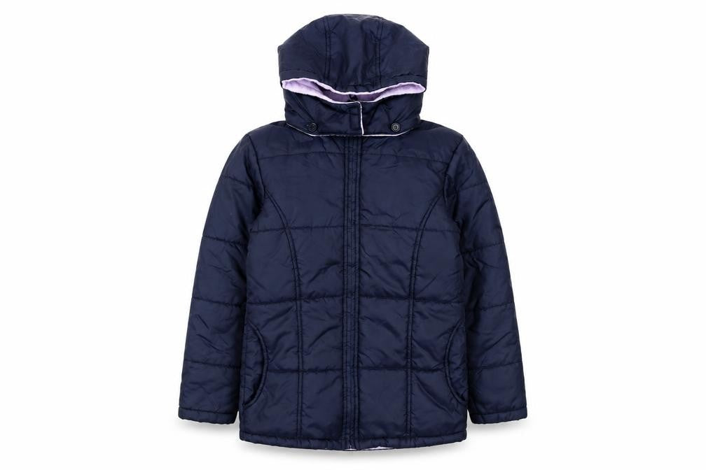 Adams Girls Blue Hooded Puffer Jacket 8 Years Nylon Mid-Length Coat